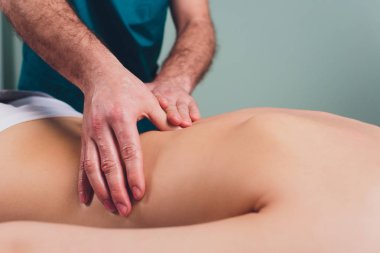 Spa salonunda masaj yapan genç güzel kadın Physiotherapis.