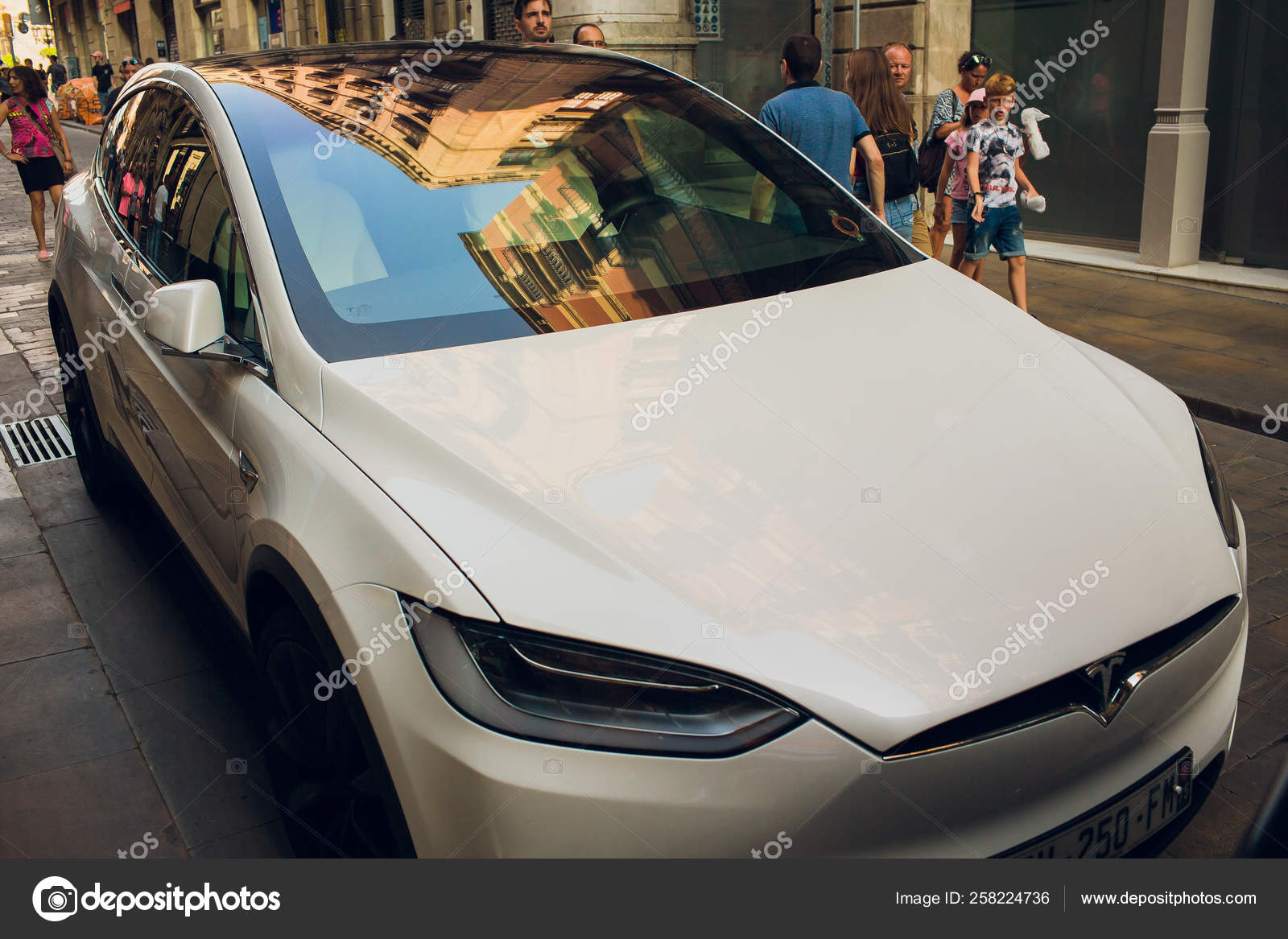 Barcelona Spain August 25 2018 White Tesla Model X Is