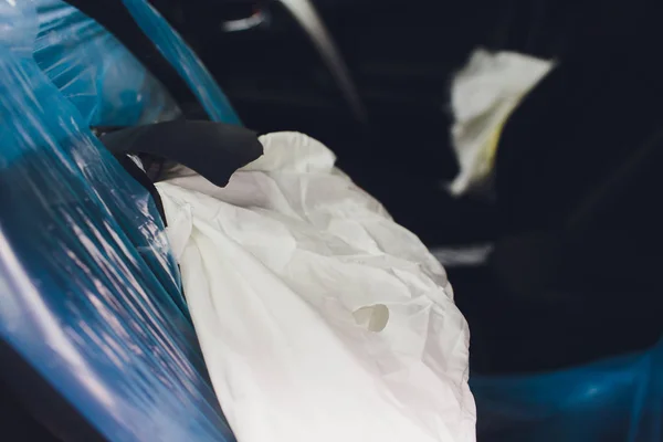 Car Crash air bag, blue, inscription airbag.