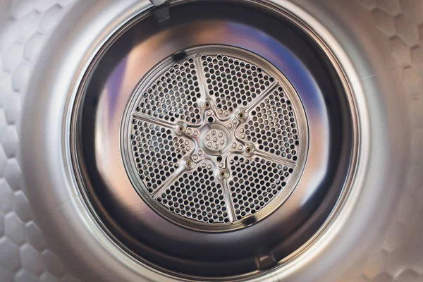Máquina de lavar tambor interior, vista interna de um tambor de máquina de lavar roupa vazio . — Fotografia de Stock