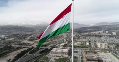 Tacikistan bayrağı mavi gökyüzüne karşı bayrak direğinde