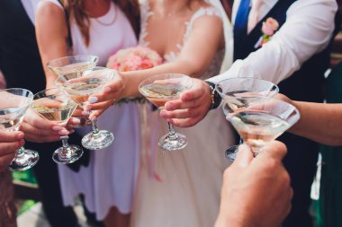 Tungur gözlük ile alkol ve kızartma, parti. Olay için tebrikler. Neşeli parti arkadaşları.