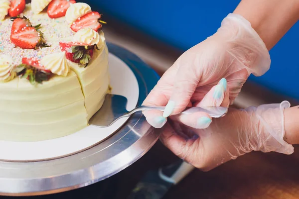 Üst makro çilek ile Vanilyalı dondurma kek.