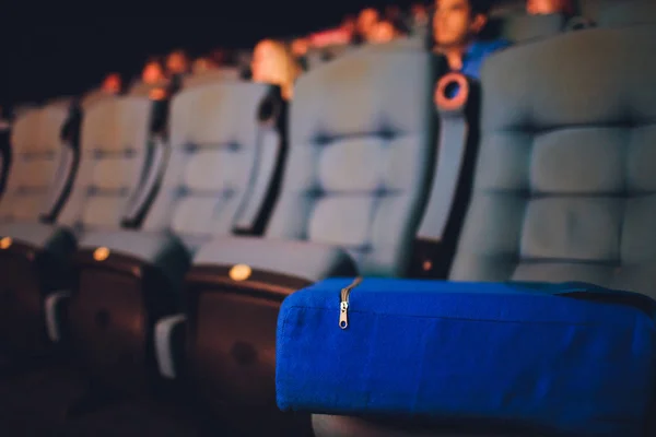 Empty rows of red theater or movie seats child seat stand for increased growth. seat booster — Stock Photo, Image