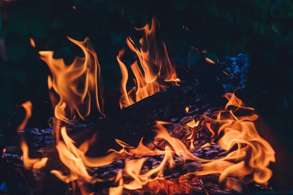 La leña ardiendo en el fuego del horno . — Foto de Stock