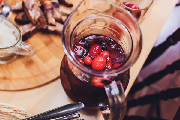 Fresh homemade stewed cherries in a cup. — Stock Photo, Image