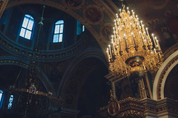 Ufa, Russia, 3 January, 2020: Orthodox or Christian Church inside with beautiful candles and interior. — Stock Photo, Image
