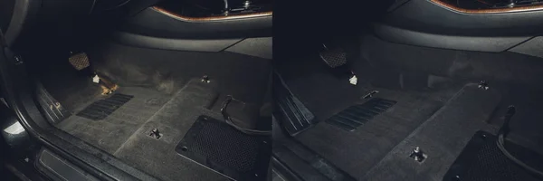 Profissional de limpeza a seco salão no carro. antes e depois. — Fotografia de Stock