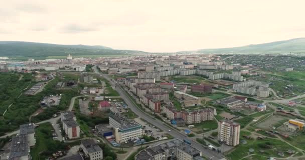 Ciudad de Magadán. El invierno. Vista de la parte central de la ciudad. Rusia. — Vídeos de Stock