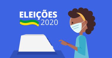 2020 Elections - Brazil - Woman with protective mask voting at electronic ballot box clipart