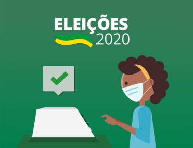 2020 Seçimleri - Brezilya - Koruyucu maskeli kadın elektronik oy sandığında oy kullanıyor