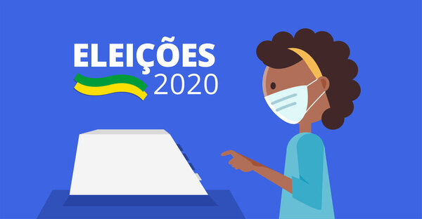 2020 Elections - Brazil - Woman with protective mask voting at electronic ballot box