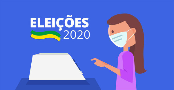 2020 Elections - Brazil - Young with protective mask voting at electronic ballot box