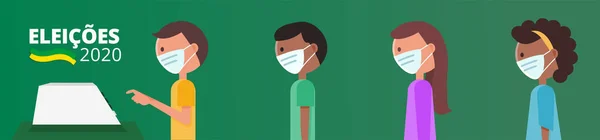 2020 Seçimleri - Brezilyalı insanlar koruyucu maske vektörü ile kuyruğa girdiler
