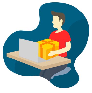 Adam dizüstü bilgisayardan paket kutusu gönderiyor