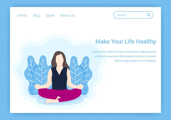 Mujer Haciendo Yoga Meditación Landing Page — Vector de stock