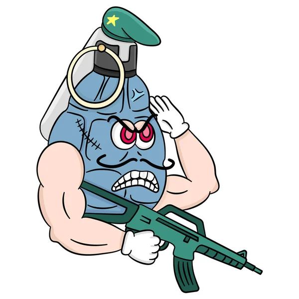Granata Bomba Militare Personaggio Dei Cartoni Animati — Vettoriale Stock