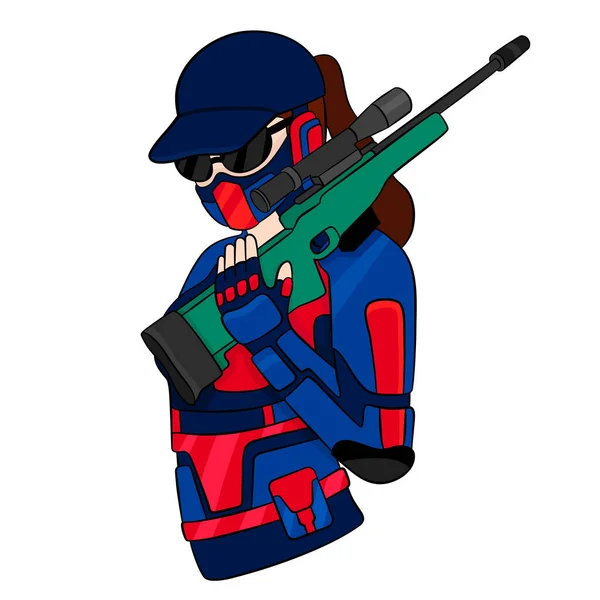 Woman Sniper Cartoon Character — Stock Vector