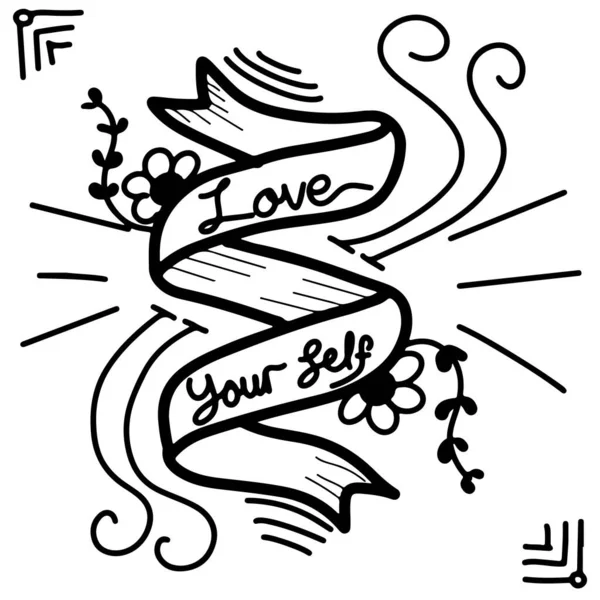 Love Yourself Text Quote Decoration — Stock Vector