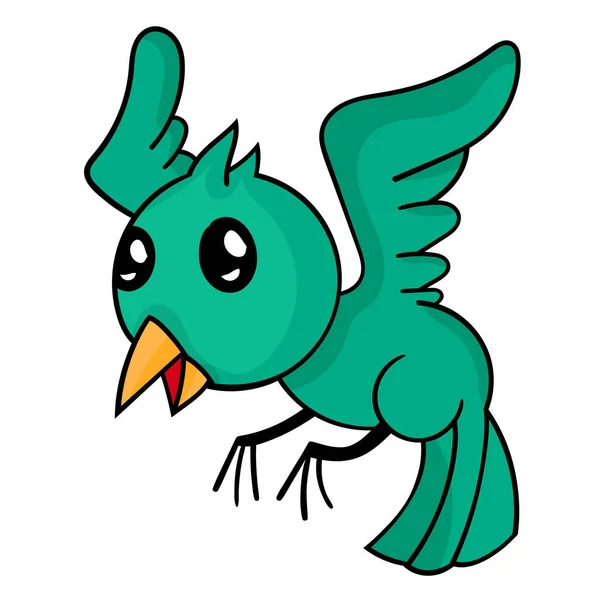 Petit Oiseau Vert Volant Illustration Vectorielle Dessin Animé — Image vectorielle