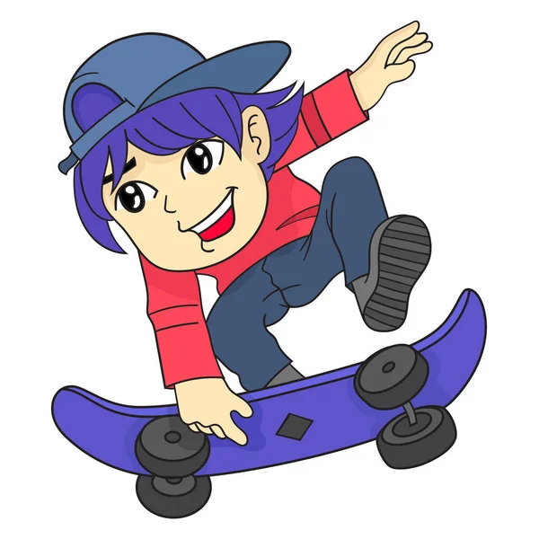 Boy Jump Playing Skateboard Cartoon — Stock Vector