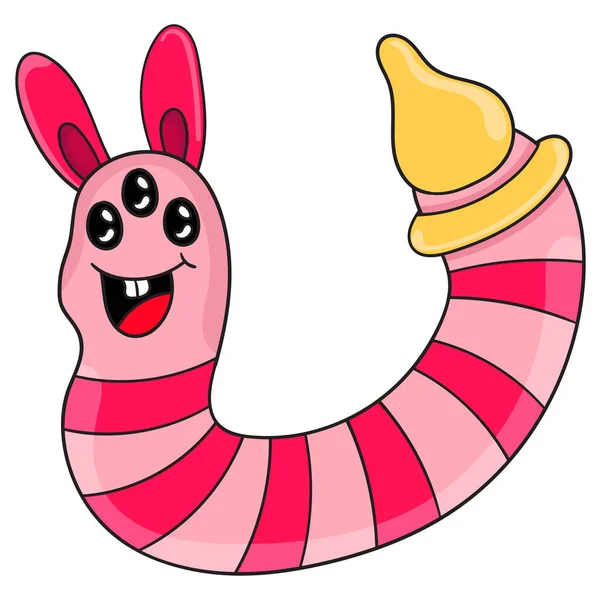 Çizgili solucan sevimli canavar çizgi film karakteri