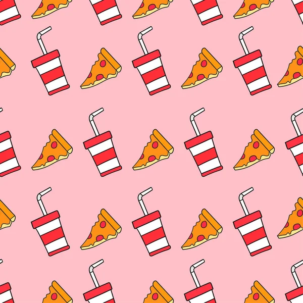 Pizza Drinken Naadloze Patroon Voedingsmiddelen — Stockvector