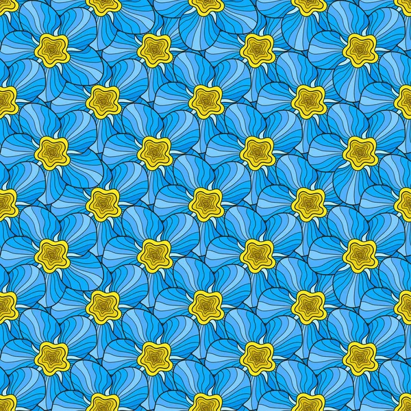 Desen Mavi Çiçekler Pürüzsüz Desen Tasarımı — Stok Vektör