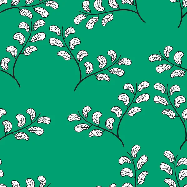 Motif Floral Blanc Répété Avec Fond Vert — Image vectorielle