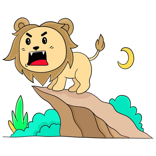 Male Lion Roaring Top Cliff — Stock Vector