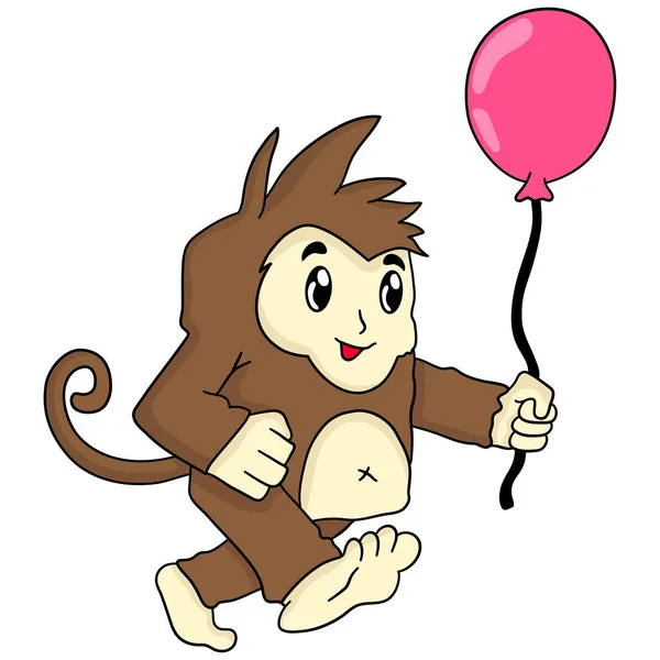 Yürüyen Maymun Balon Taşıyor — Stok Vektör