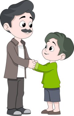 Sevgi, ilgi, aile bağı ve birlikteliği sembolize eden bir baba-oğul çizgi filmi çizimi.