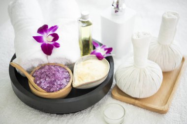 Spa aksesuarları aromatik tuz fırçalama ve havlu, sıkıştırmak topu.