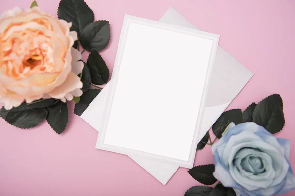 Makett Esküvői Papír Kártya Rózsa Virág Reklám Sablon — Stock Fotó