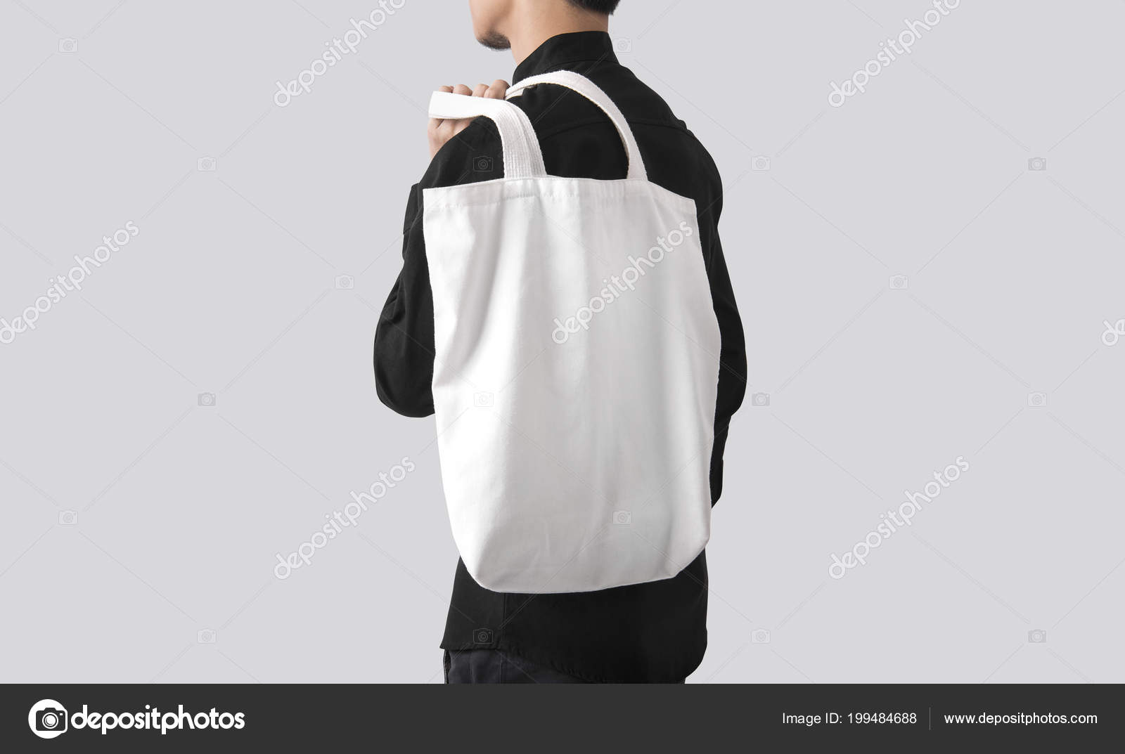 Download Man Holding Bag Canvas Fabric Mockup Blank Template Isolated Gray — Stock Photo © baramee2017 ...