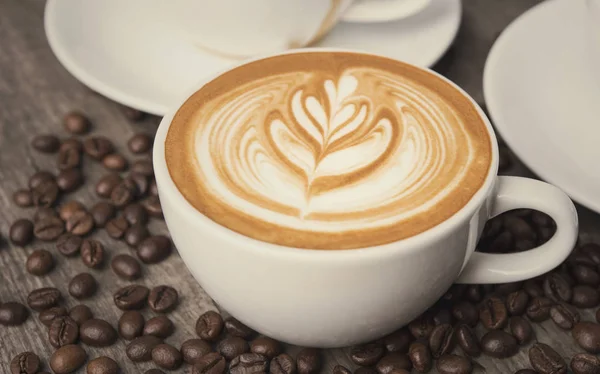 Café Con Leche Capuchino Con Espuma Espumosa Taza Café Vista — Foto de Stock