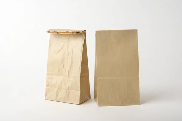 Blank Brown Paper Bag Mockup Template Advertising Branding Background — Stock Photo, Image