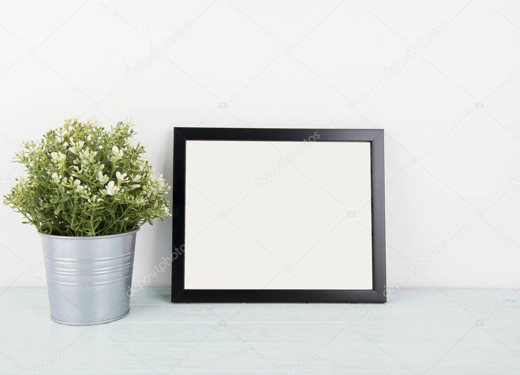 Blank Photo Frame on Wooden for Design Mockup Template. 