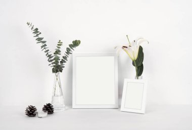 Boş fotoğraf çerçeve dekorasyon ahşap tasarım Mockup şablonu için. 