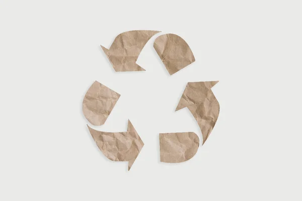 Braunes Papierrecycling Symbol Auf Weißem Hintergrund Von Oben Öko Und — Stockfoto