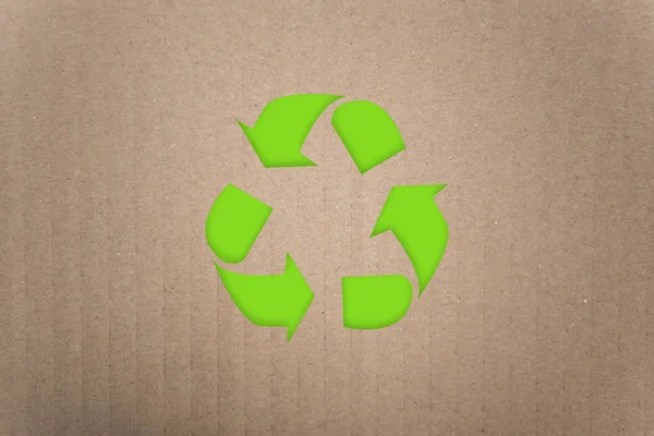 Recycle Symbool Bruine Papieren Achtergrond Bovenaanzicht Eco Slaan Aarde Concept — Stockfoto