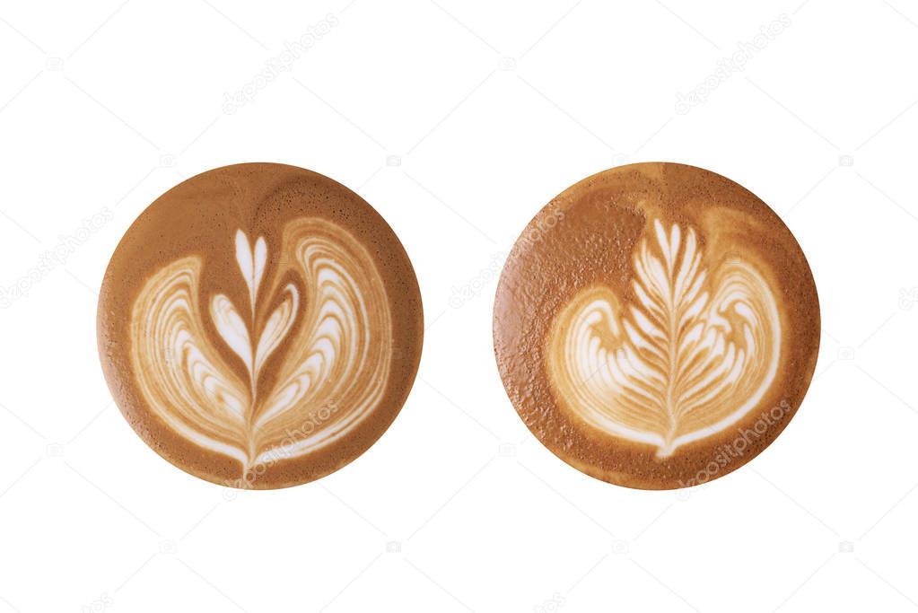 latte art or cappuccino isolated on white background.