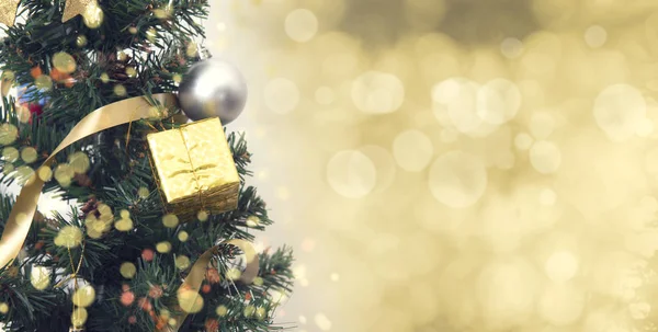 Kerstboom Decoratie Abstracte Licht Gouden Bokeh Achtergrond Voor Happy New — Stockfoto