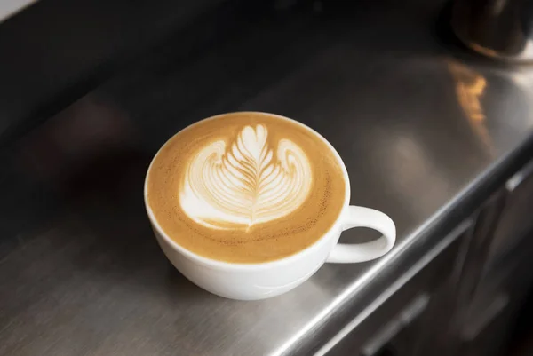 Латте Чашка Кофе Капучино Вид Сверху Столе Кафе — стоковое фото