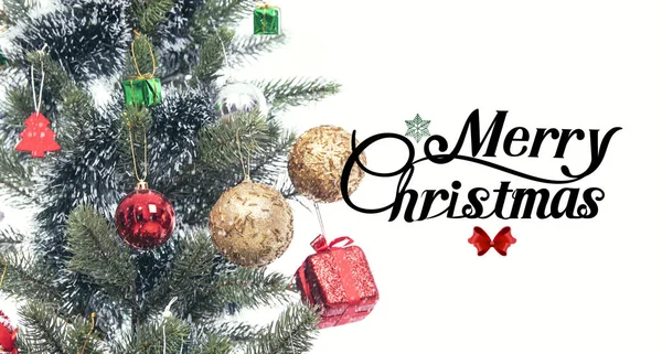 Christmas Tree Decoration Merry Christmas Text Background Happy New Year — Stock Photo, Image