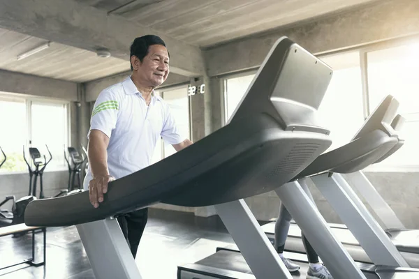 Senior Man Runner Gym Fitness Smiling Happy Elderly Healthy Lifestyle — Stock Photo, Image
