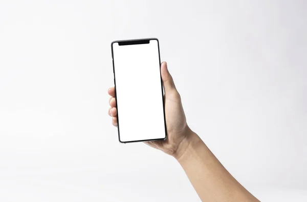 Cep telefonu ve mockup şablonu için boş ekran tutan el 