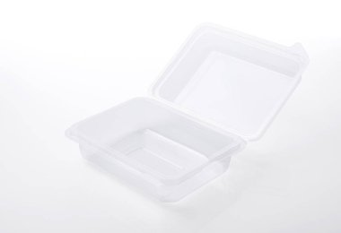 Plastik gıda kutusu paketi beyaz arka plan üzerinde izole.