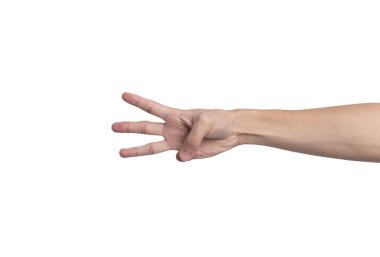 El hareketi beyaz arkaplanda üç numarayı gösteriyor..