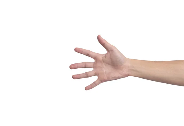 Handgeste, die Nummer fünf isoliert auf weißem Hintergrund zeigt. — Stockfoto